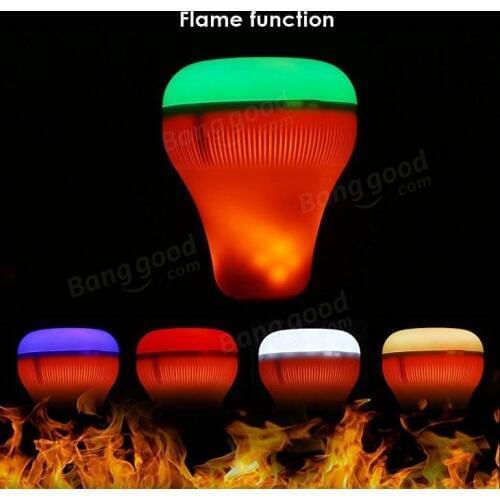 E27 18W RGBW Bluetooth Speaker Music Play LED Light Bulb with Flame Effect +Remote Control AC110V 220V