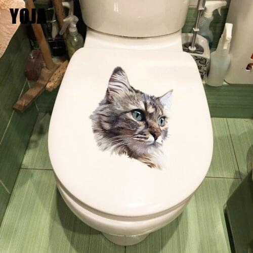 YOJA 19.4×23.5CM Hand Drawn Exquisite Cat Avatar Personality Toilet Decoration Home Room Wall Stickers T1-2893
