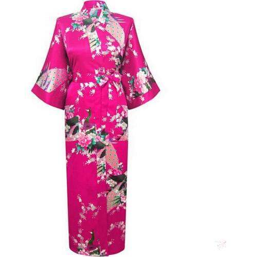 Printed Peacock Women Robe Rayon Long Kimono Bath Gown Loose Sexy Nightgown Floral Sleepwear Plus Size XXXL Intimate Lingerie