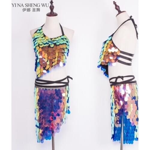 Women Belly Dance Costume Sets Sequins Bra Top Hip Scarf Skirt Performance Clothes Sexy Sequin Bra Hip Scarf Bellydance Wear