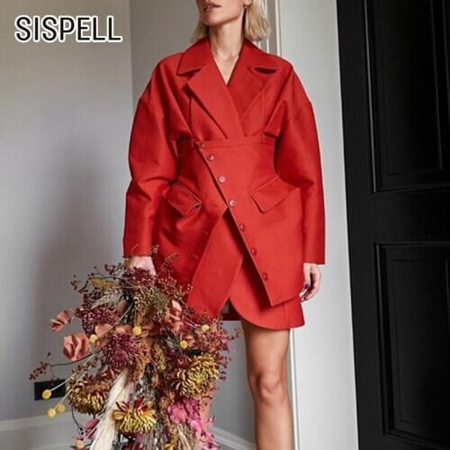 SISPELL Patchwork Irregular For Female Balzer Coats Lapel Collar Long Sleeve Loose Womens Casual Suit 2020 Autumn Fashion New