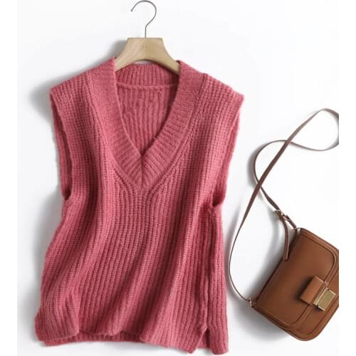 Dave&Di Winter Pullovers Tops England Style Fashion Solid Casual Vintage V-neck Sleeveless Sweaters Women Vest