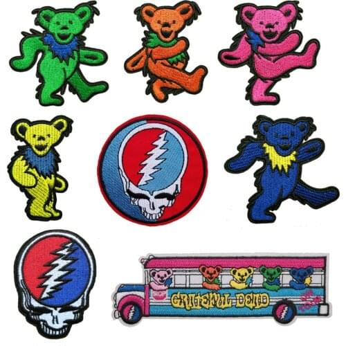 10 PCS Lovely Happy Bears Embroidered Iron On Patch, Grateful Dead Skull Badge, Jacket Jean Clothing Applique DIY Accessoreis
