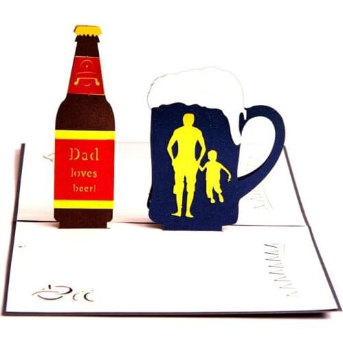 3D Laser Cut Handmade Dad and Beer Paper Festival Blessing Greeting Card Fathers Day Birthday Thanksgiving Creative Gift