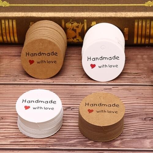 50pcs/lots Handmade Party Gift Cards Baking Tag Jewelry Charms Decor Paper Tag White Brown Label Round Square Tag New Arrival