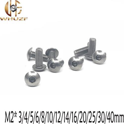 50pcs M2*3/4/5/6/8/10/12/14/16/20/25/30/40mm Stainless Steel 304 Round Head Screws Mushroom Hexagon hex Socket Button Head Screw
