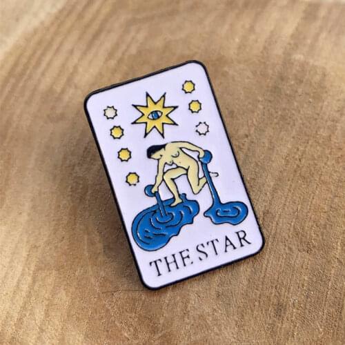 The Star Tarot Card Brooch Pins Enamel Metal Badges Lapel Pin Brooches Jackets Jeans Fashion Jewelry Accessories