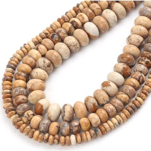 Natural Picture Jaspers Round Beads Rondelle Loose Spacer Beads For Jewelry Making Bracelet Charms Accessories 15"4/6/8mm
