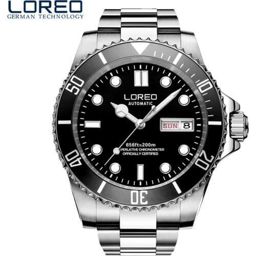 LOREO Water Ghost Series Classic Double Calendar Luxury Men Automatic Watches Stainless Steel 200m Waterproof Mechanical Watch