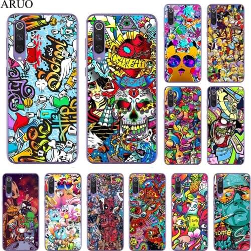 Phone Case for Xiaomi Mi 11 10 10T Pro CC9e 9 POCO-X3 9SE A3 Note10 Lite Graffiti Sticker Cute Cartoon Clear TPU Soft Back Cover