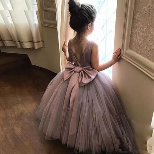 Flower Girl Dresses For Weddings Kids Puffy Soft Tulle Skirt Ball Gown Pageant Girls Dress Bow Ribbon Communion Party Dresses