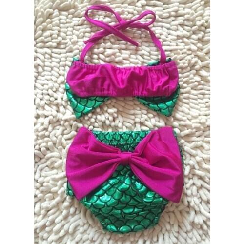 Kids Swimming Suit Swimmer Mermaid Baby Girls Bikini Set Halter Bowknot Swimwear Swimsuit Bathing Suit