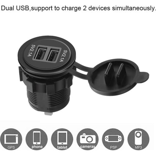 KEBIDU Dual USB Charger 5V/3A QC 3.0 USB Socket 12-24V Power Adapte with LED light for Xiaomi Huawei Motorcycle GPS Tracker