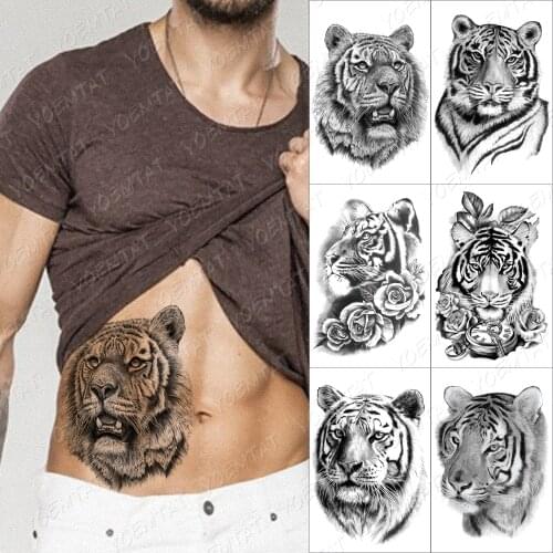 Sketch Realistic Tiger Temporary Tattoo Sticker For Men Women Adult Wolf Lion Waterproof Fake Henna Wild Animal Body Art Tatoo D