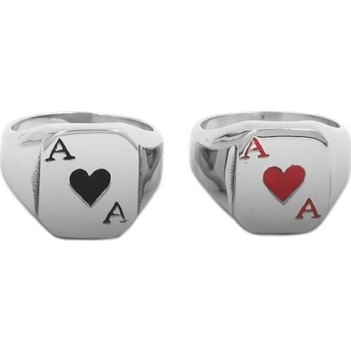 The Ace of Spades Ring Stainless Steel Jewelry Classic Spades Red Heart Motor Biker Ring for Men Women Wholesale SWR0037A