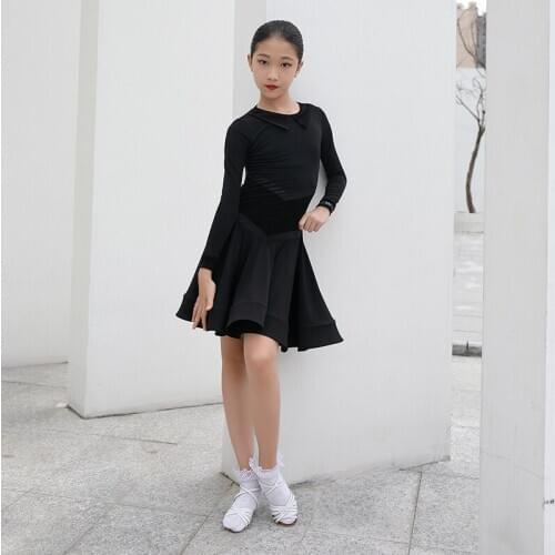 Latin Dance Costumes For Kids Long Sleeve Black Practice Clothing ChildrenS Latin Competition Stage Performance Suit VO1499