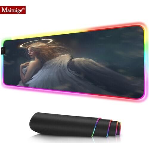 Female Angel With Halo LED Mousepad RGB Glow Colorful Large Mouse Pad XXL Computer PC Gamer Desk Mat for Laptop Table Pads