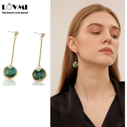 Fashion Sliver 925 Women Earrings Green Jade Emerald Gemstone Long Drop Earrings Wedding Party Gift Flower Fine Jewelry Pendant