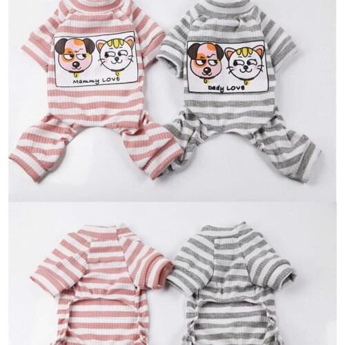 Fashion Pet Dog Jumpsuit Puppy Cat Dog Costume Cotton Dog Clothes Soft Pullover Dog Shirt Strip Half-high Collar Dog Clothes