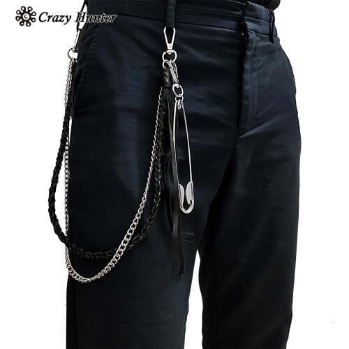 2 Layer Punk Mens Keychains Wallet Chain Real Leather Trousers Pant Belt Chain For Boys Fashion Jewelry