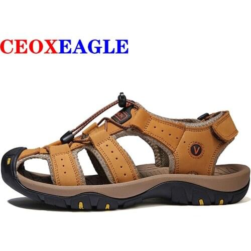 CEOXEAGLE Genuine Leather Mens Sandals Brand Closed Toe Comfortable Summer Outdoor Shoes Roman Beach Sandals Plus Sizes 38-48