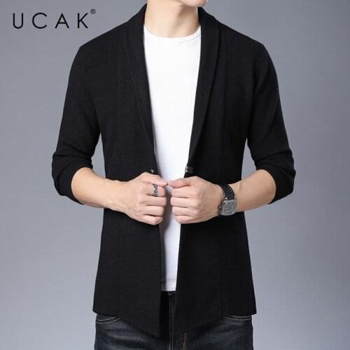 UCAK Brand Casual Turn-down Collar Cardigans Men Sweatercoat Clothing Autumn Streetwear Solid Color Cardigan Pull Homme U1258