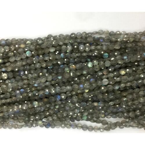 Genuine Natural Blue Light Gray Labradorite/ Hand Cut Faceted Flat Coin Small Beads Necklaces or Bracelets 4mm 5mm 6mm 06098