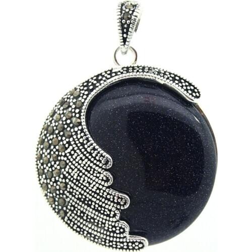 FANCY 925 SILVER NATURAL BLUE SAND jade MARCASITE PENDANT 35X35MM