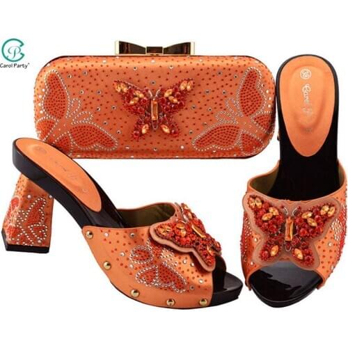Latest Orange Color Ladies Shoe and Bag Italian Design Fashion Special Style African Wedding Shoe and Bag Nigerian Women