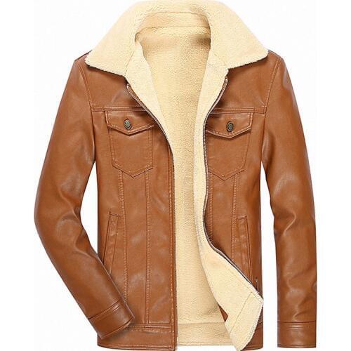 2019 New Men Winter Fur Pu Leather Jacket Mens Lapel Leather Jackets Casual Men Faux Fur Thick Warm Leather Coat Plus Size 5XL