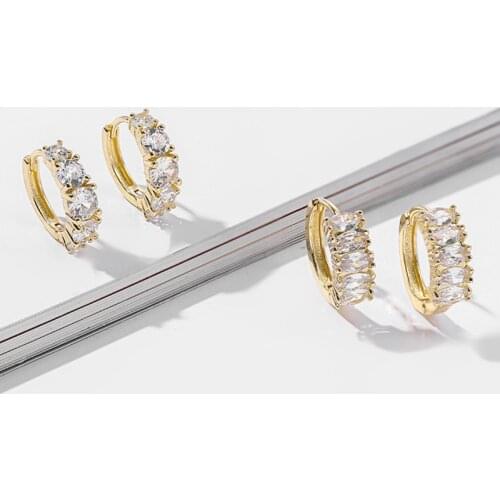 2021 New Trendy Small Hoop Earrings with Geometric Clear CZ Crystal for Women Girls Gold Color Huggie Earrings Wedding Jewelry
