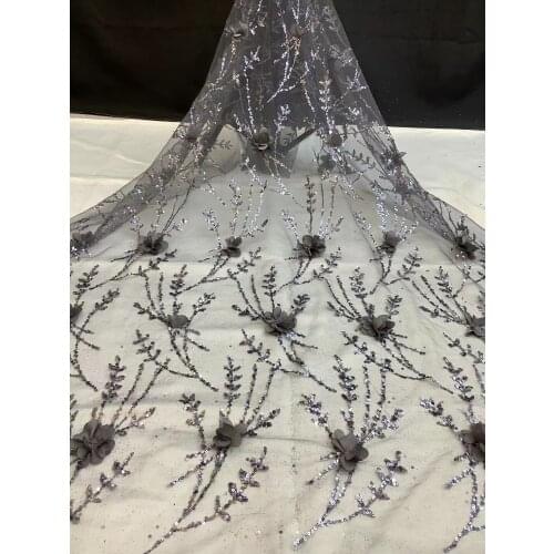 New Lace Fabric Sequin Embroidery French Tulle Mesh Cloth With Applique Sewing Wedding Dress Skirt Accessories 5 Yards Wholesale