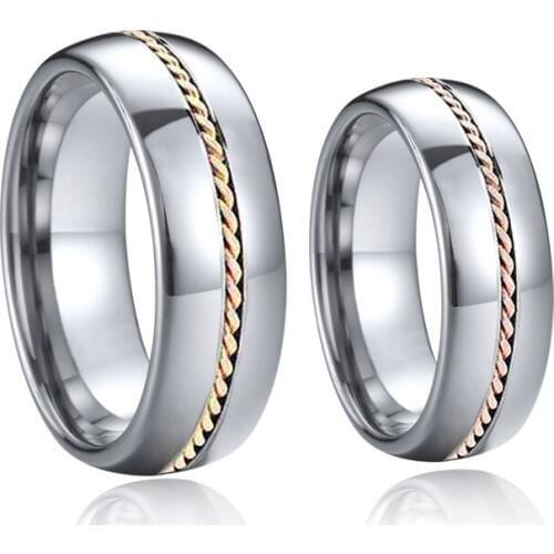 Custom name engraved 14K rose gold inlay tungsten carbide ring jewelry Au585 marriage couple wedding rings for men and women