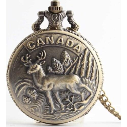 2021 New Arrival Bronze Long Chain Canada Moose Dear Clock Watch Charm Fit Original Pamura Necklace Pendant Jewelry
