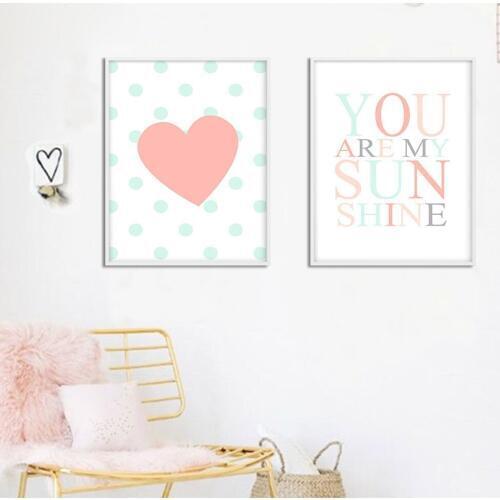 Peach Tree Heart Canvas Poster Nursery Quote Wall Art Print Painting Nordic Picture Kids Bedroom Decor You Art My Sunshine