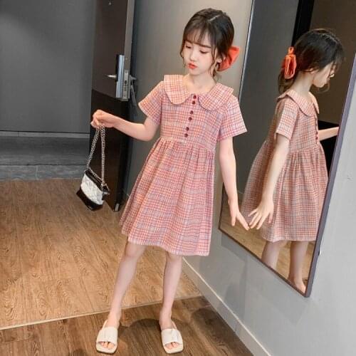Girls' dresses, summer dresses, new styles, childrens summer girls, Korean princess dresses, girls' plaid dresses