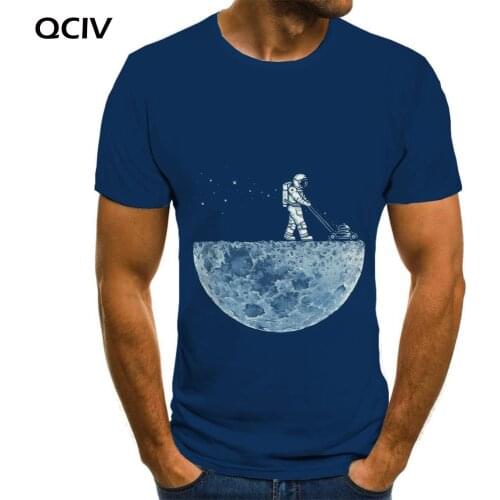 QCIV Astronaut T-shirt Men Cherish Tshirt Printed Novel Anime Clothes Space Funny T shirts Mens Clothing T shirts Fashion Style
