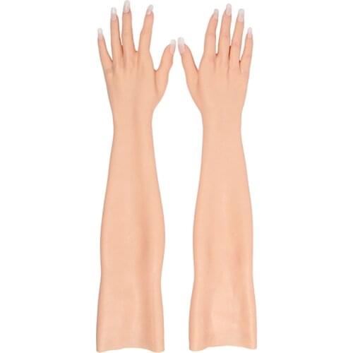 Crossdresser Lifelike Silicone Soft Hand Gloves Fake Female Palm Elastic 60cm Full Arm for Transgender Drag queen Ajusen