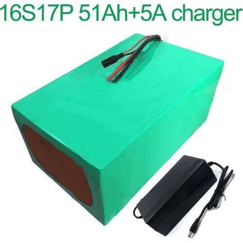 With 5A charger 60V 51Ah 16S17P 18650 Li-ion Battery electric two Three wheeled motorcycle bicycle ebike 320*190*140mm