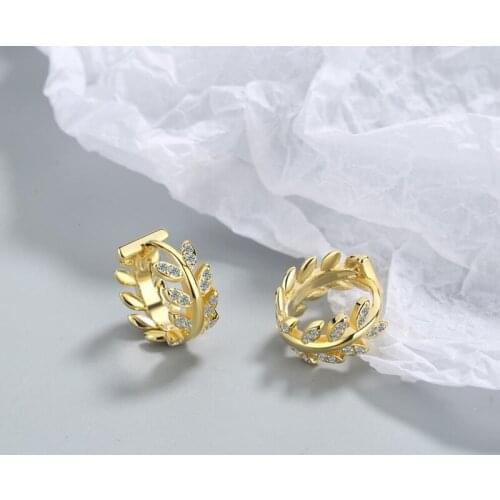 KOFSAC Exquisite Cute Leaves Hoop Earrings For Women Gold Color Shiny Zircon Fashion Gifts Charm Girl Valentines Day Jewelry