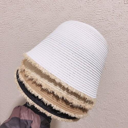 Fashion Summer Straw Burrs Bucket Hat Basin Cap Beach Sunscreen Fisherman Hat For Women Beach Sun Hat Wide Brim Anti-UV Caps