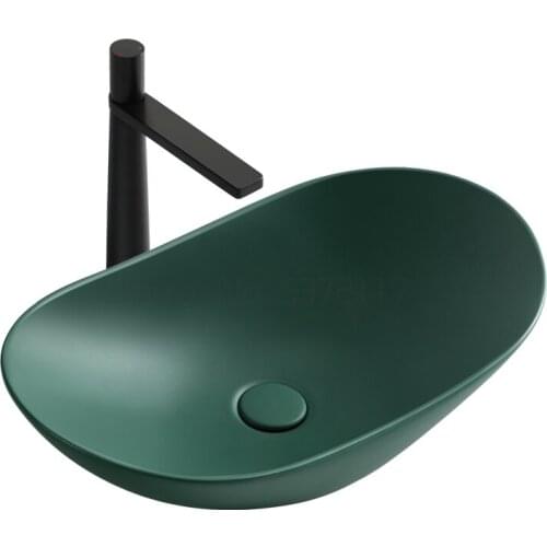 Nordic tabletop basin dark green black tabletop wash basin single basin creative wash basin ceramic wash basin household Basin