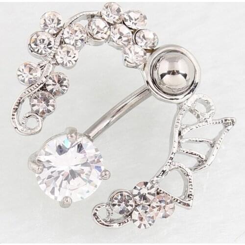 Women Fashion Sexy Zircon Butterfly Flower Belly Rings Body Piercing Jewelry