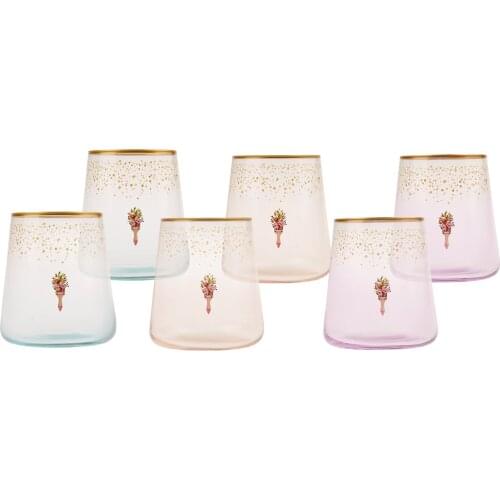 WONDERFUL MAGNIFICENT Karaca Thankful Set of 6 Water Glasses Gold FREE SHIPPING FREE SHIPPING