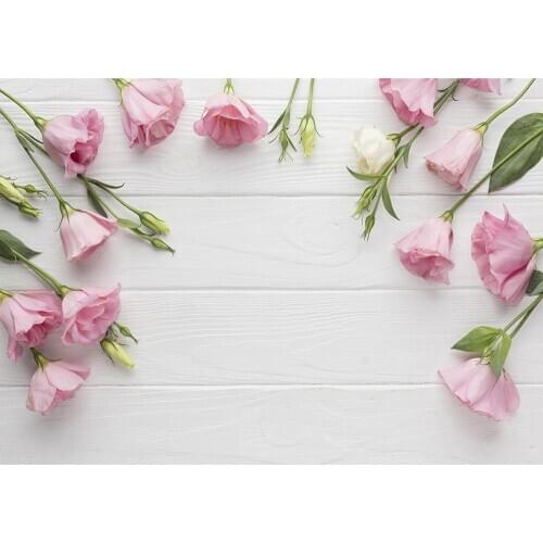 Pink Flowers White Board Photographic Background Vinyl Backdrop for Children Lovers Wedding Baby Shower Photoshoot Fond Photo