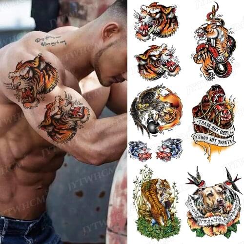 Temporary Tattoo For Man Tiger Forest Lush Domineering Fake Tatoo Waterproof Realistic Flash Stickers Body Art Arm Waist Tattoos