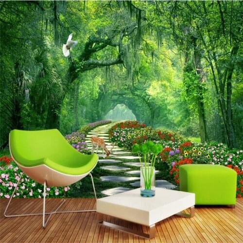 Wellyu Forest Park greenery 3d landscape background wall custom mural green wallpaper papel de parede para quarto