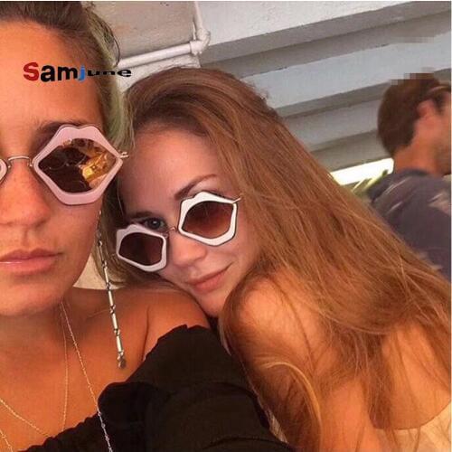Samjune 2018 New Sexy Lip Shaped Sunglasses Women Cute Metal Frame Black Red Sun Glasses for Women Personality Eyewear