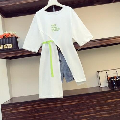 Womens Summer Loose Suit Fashion Irregular Short-sleeved Top + Denim Shorts 2-piece Suit Female Plus Size Sexy Two-piece Suit