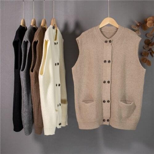 Thicken Sweater Vest Korean Temperament Double Breasted Womens Knitted Vest Loose Warm Winter Sleeveless Cardigan Waistcoat